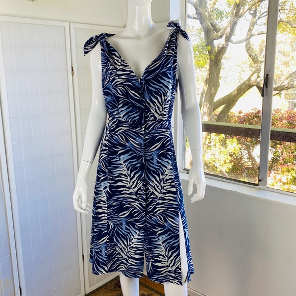 ALTUZARRA, Blue Print Silk Knee-Length Button Down Dress, 10. - Picture 1 of 5